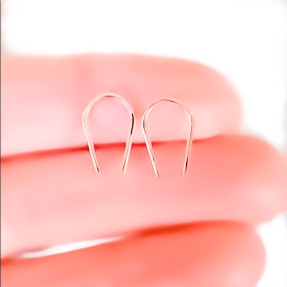 Tiny 1/2” 14K Yellow Gold Filled Arch U Shaped Open Threader Minimalist Earrings - Picture 4 of 7